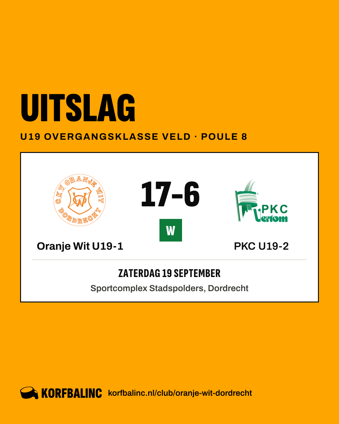 Oranje Wit U19-1 - PKC U19-2