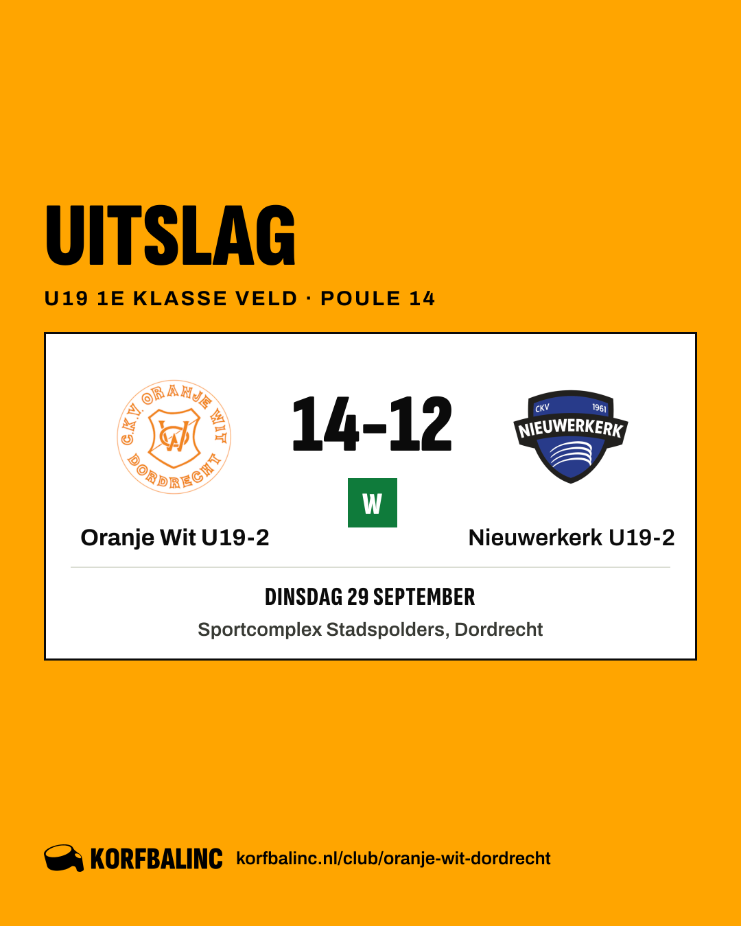 Oranje Wit U19-2 - Nieuwerkerk U19-2