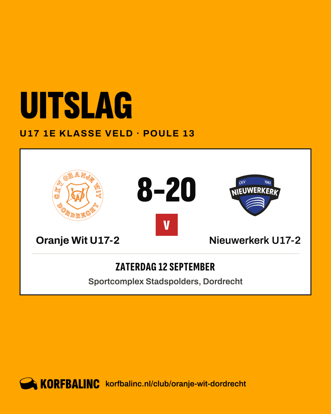 Oranje Wit U17-2 - Nieuwerkerk U17-2