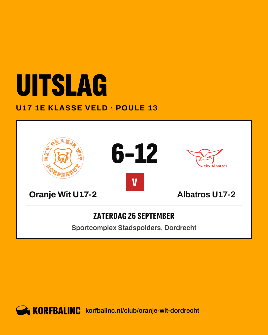 Oranje Wit U17-2 - Albatros U17-2