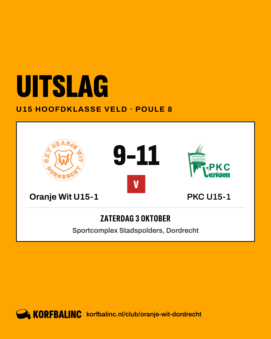 Oranje Wit U15-1 - PKC U15-1
