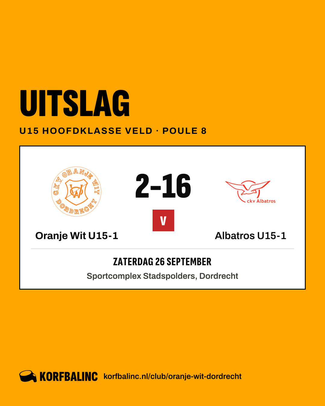 Oranje Wit U15-1 - Albatros U15-1