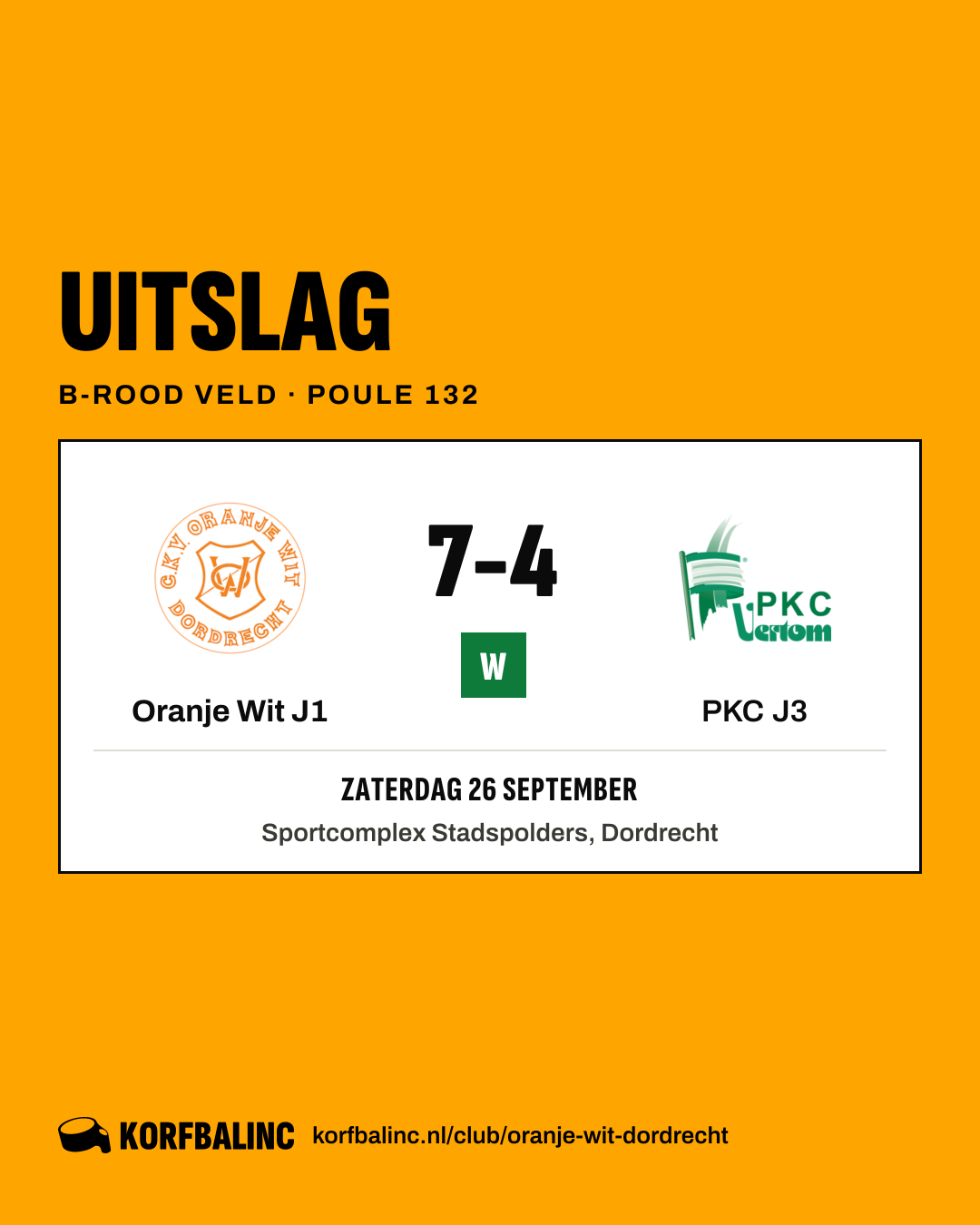 Oranje Wit J1 - PKC J3