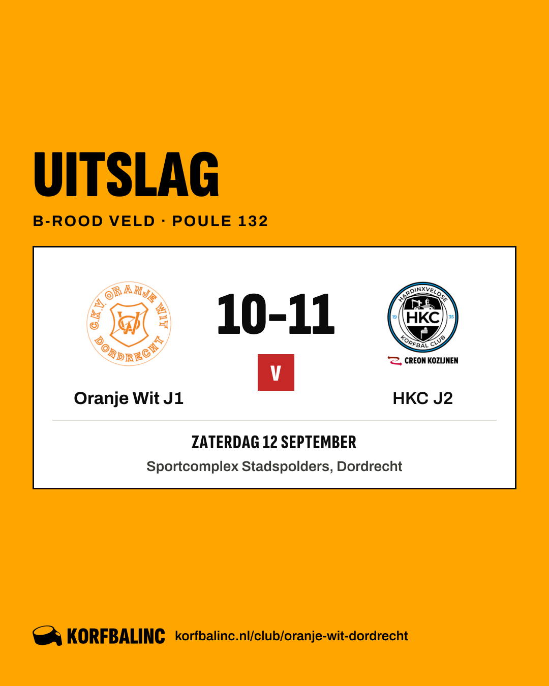 Oranje Wit J1 - HKC J2