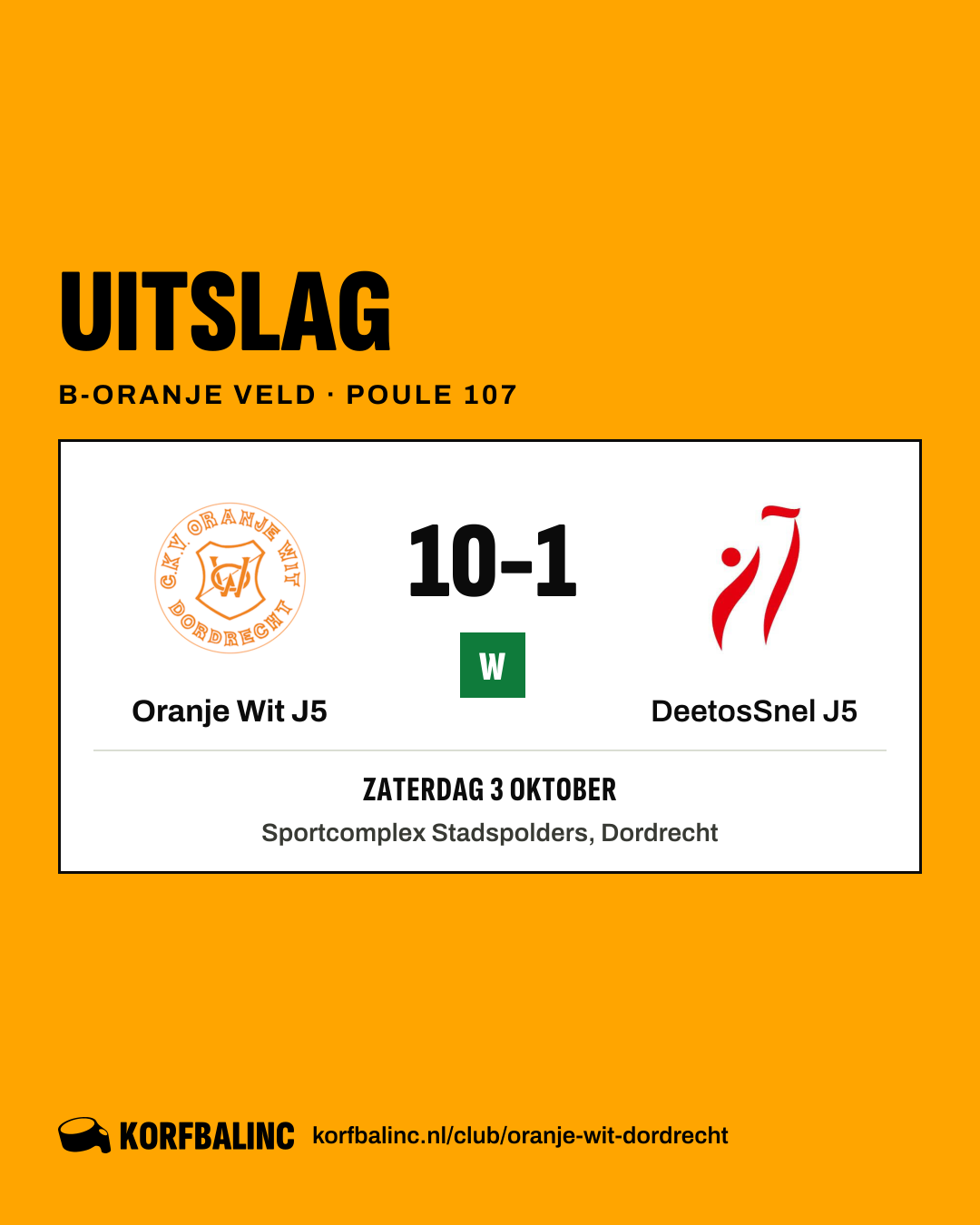 Oranje Wit J5 - DeetosSnel J5
