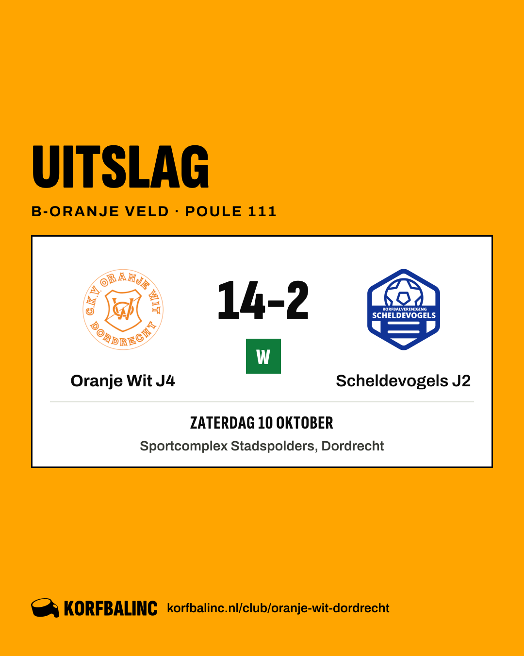 Oranje Wit J4 - Scheldevogels J2