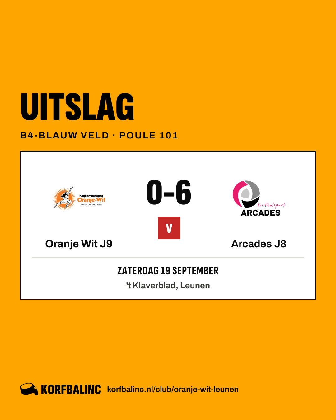 Oranje Wit J9 - Arcades J8