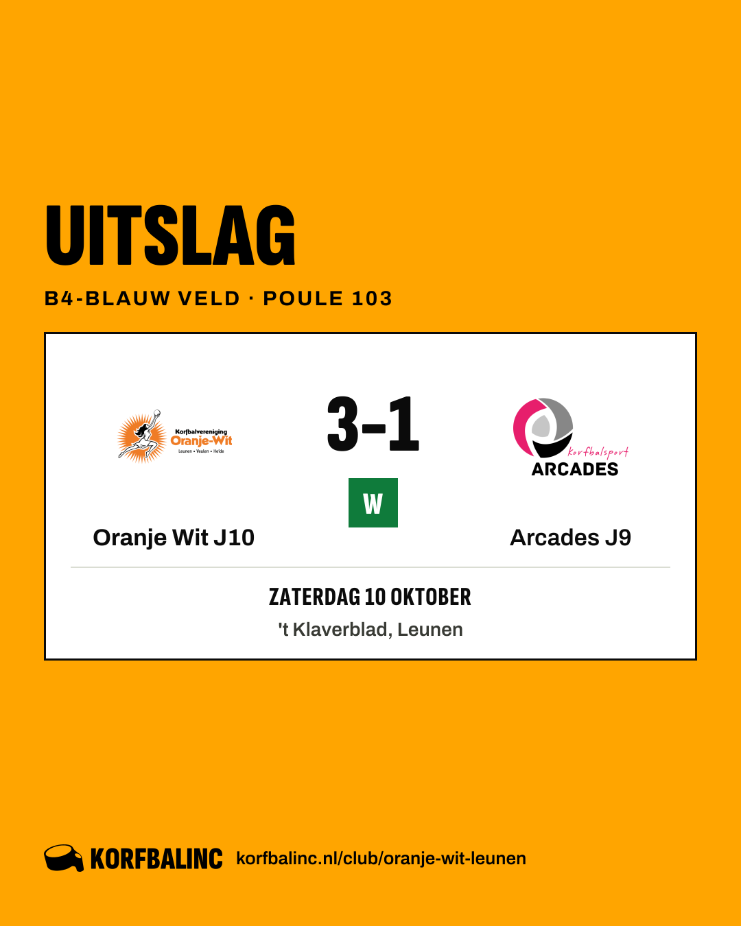 Oranje Wit J10 - Arcades J9