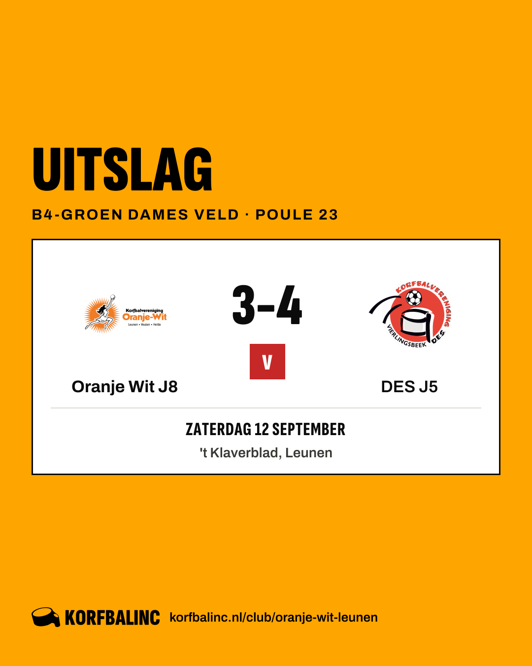 Oranje Wit J8 - DES J5