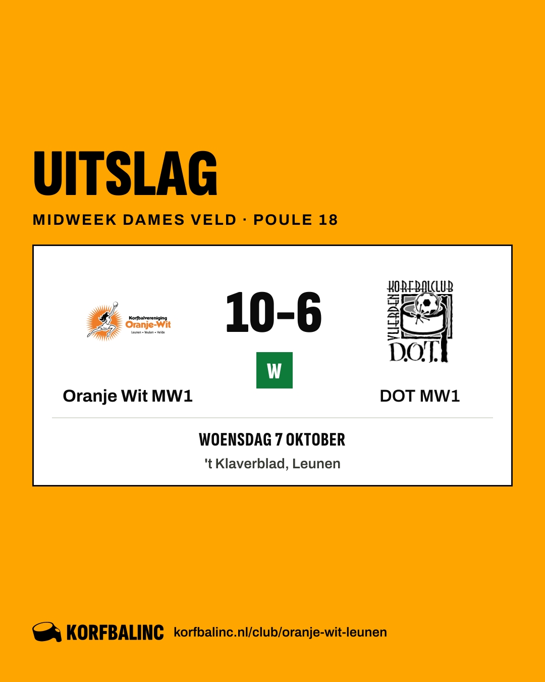Oranje Wit MW1 - DOT MW1