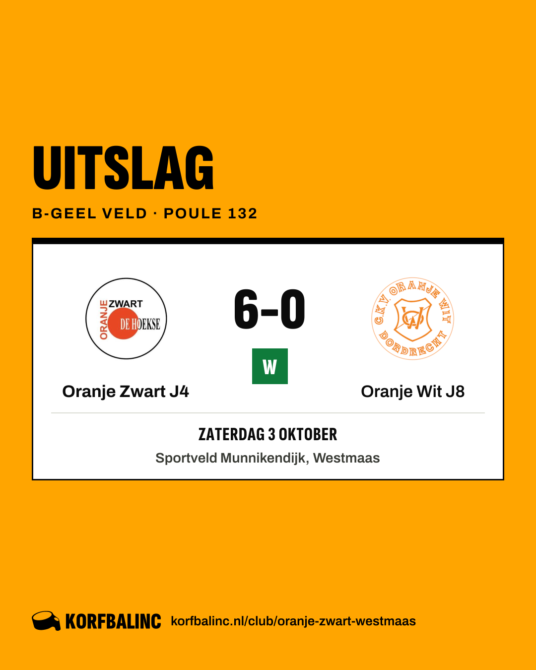Oranje Zwart J4 - Oranje Wit J8