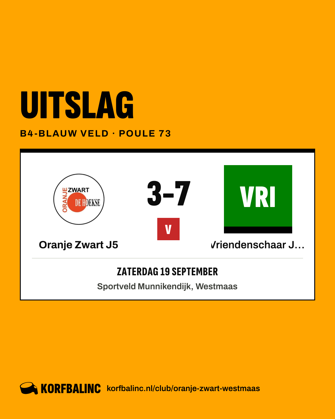 Oranje Zwart J5 - Vriendenschaar J20