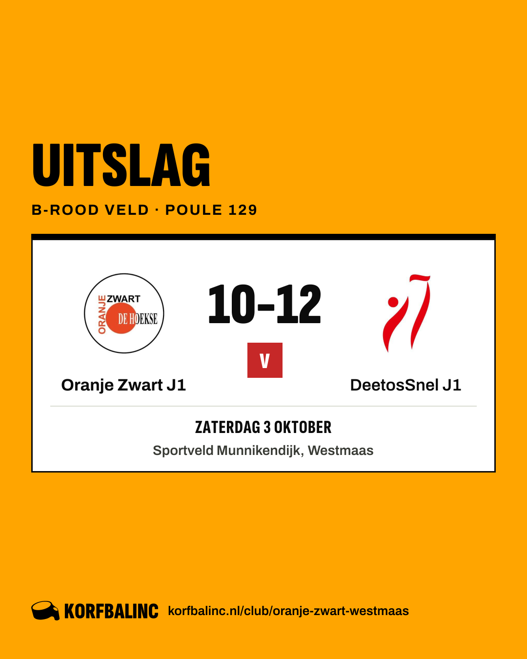 Oranje Zwart J1 - DeetosSnel J1
