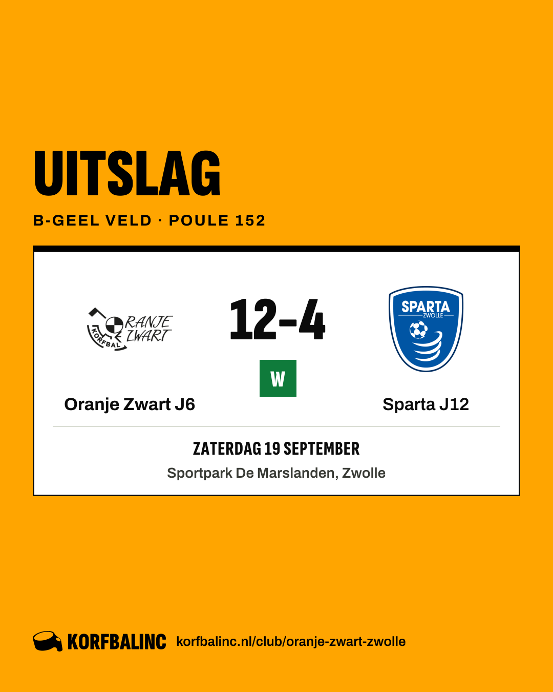 Oranje Zwart J6 - Sparta J12