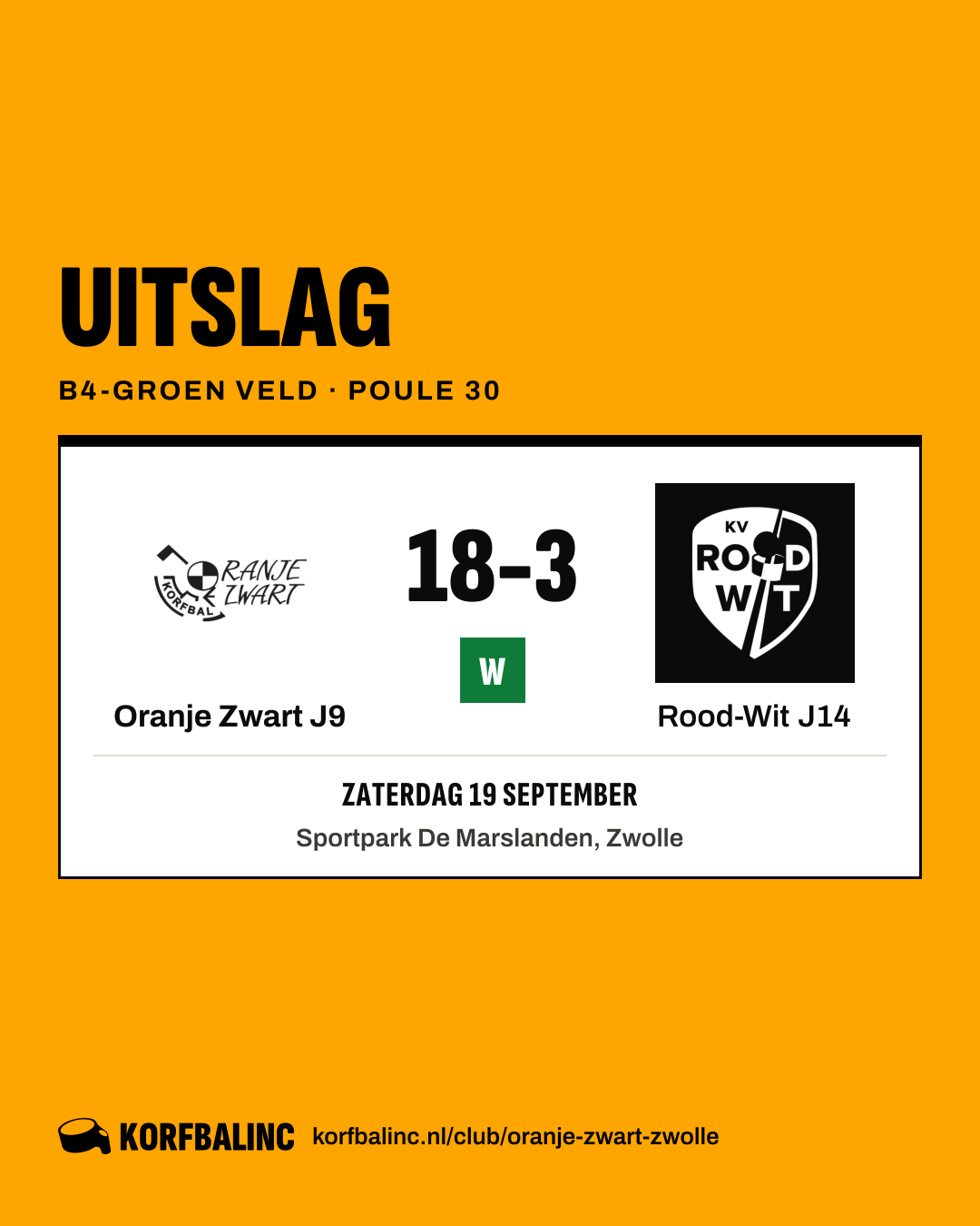 Oranje Zwart J9 - Rood-Wit J14