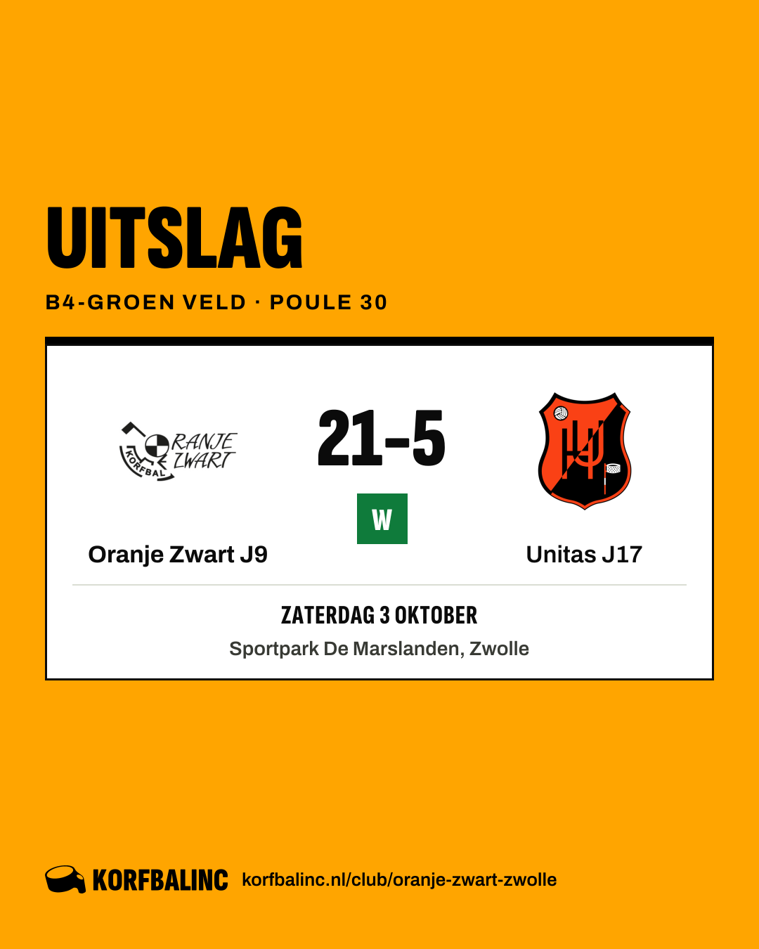 Oranje Zwart J9 - Unitas J17