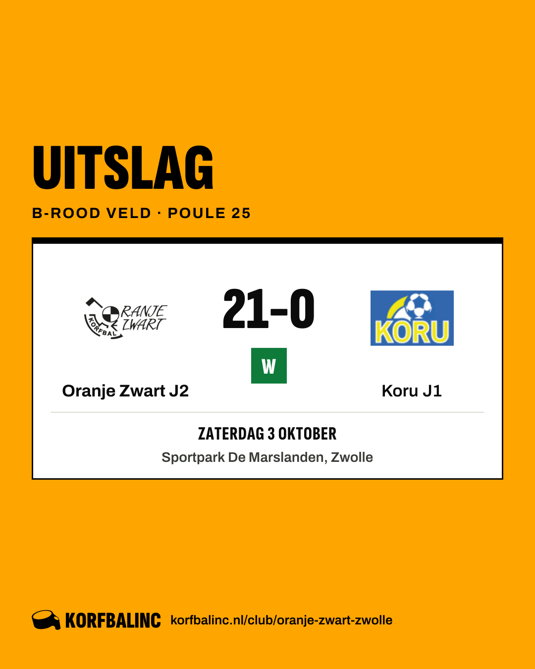 Oranje Zwart J2 - Koru J1