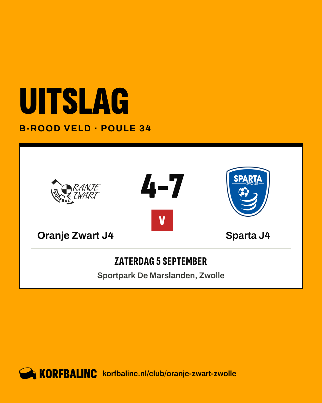Oranje Zwart J4 - Sparta J4