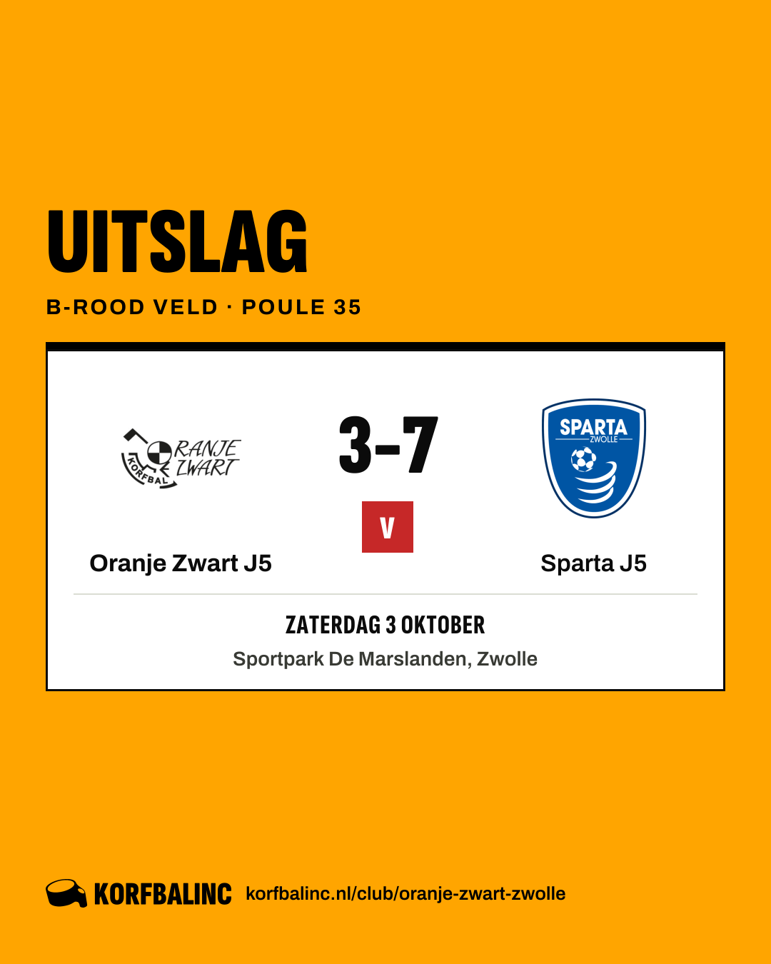 Oranje Zwart J5 - Sparta J5