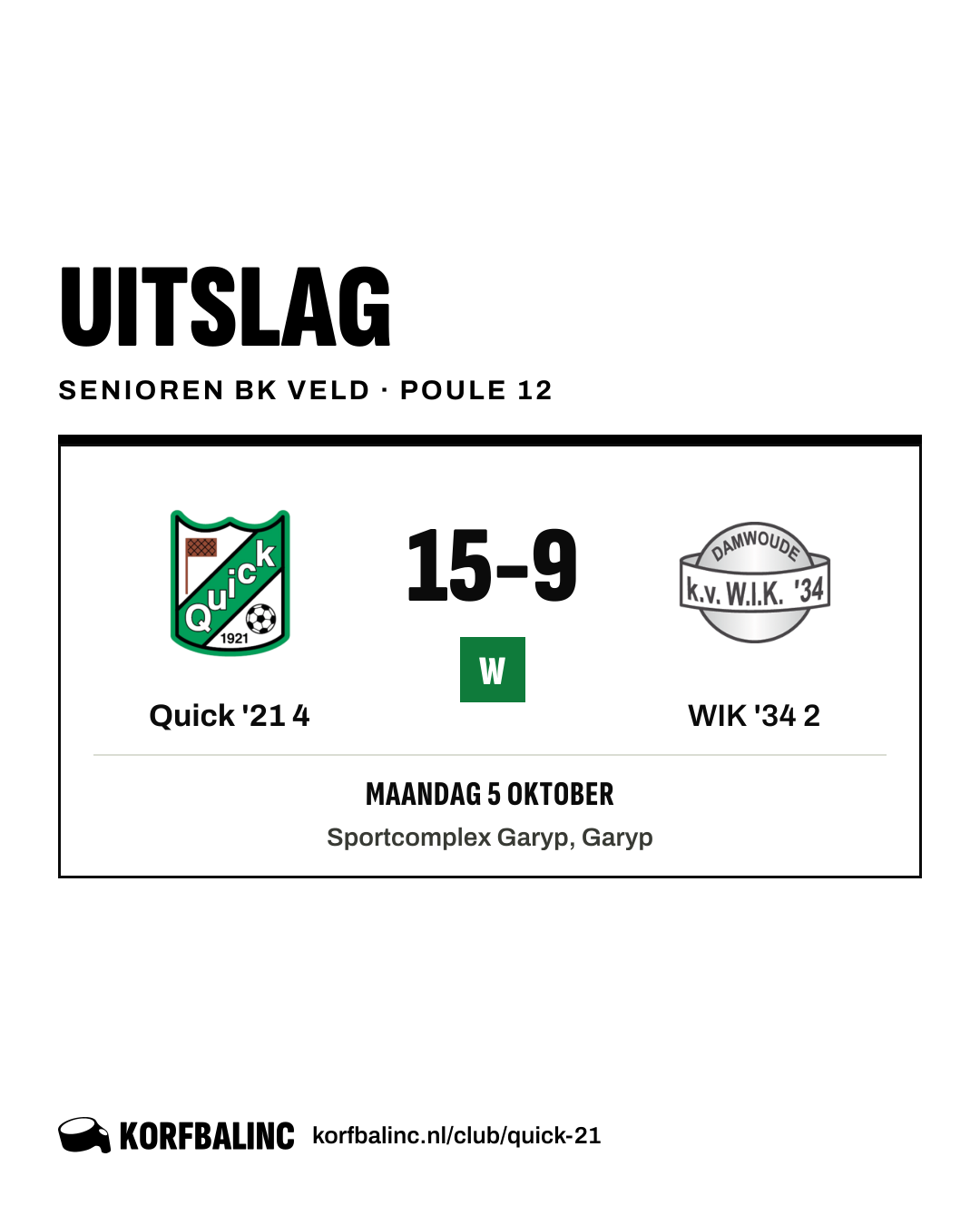 Quick '21 4 - WIK '34 2