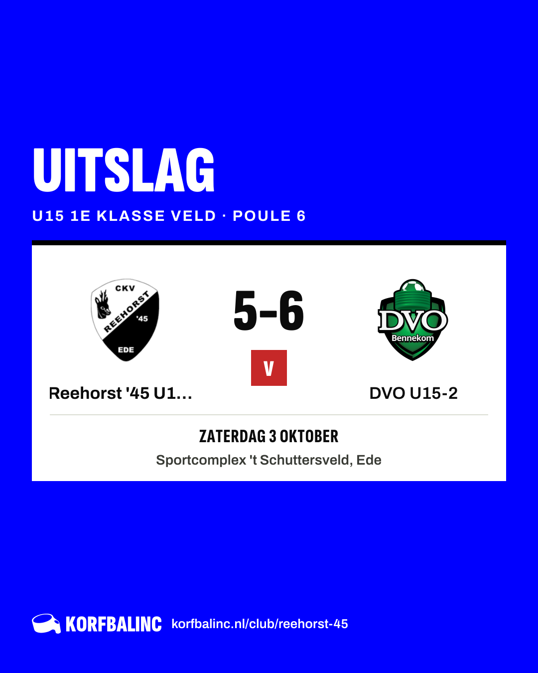 Reehorst '45 U15-1 - DVO U15-2