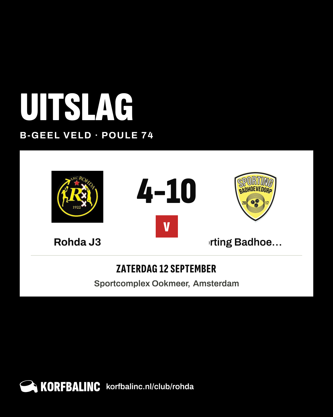 Rohda J3 - Sporting Badhoevedorp J4