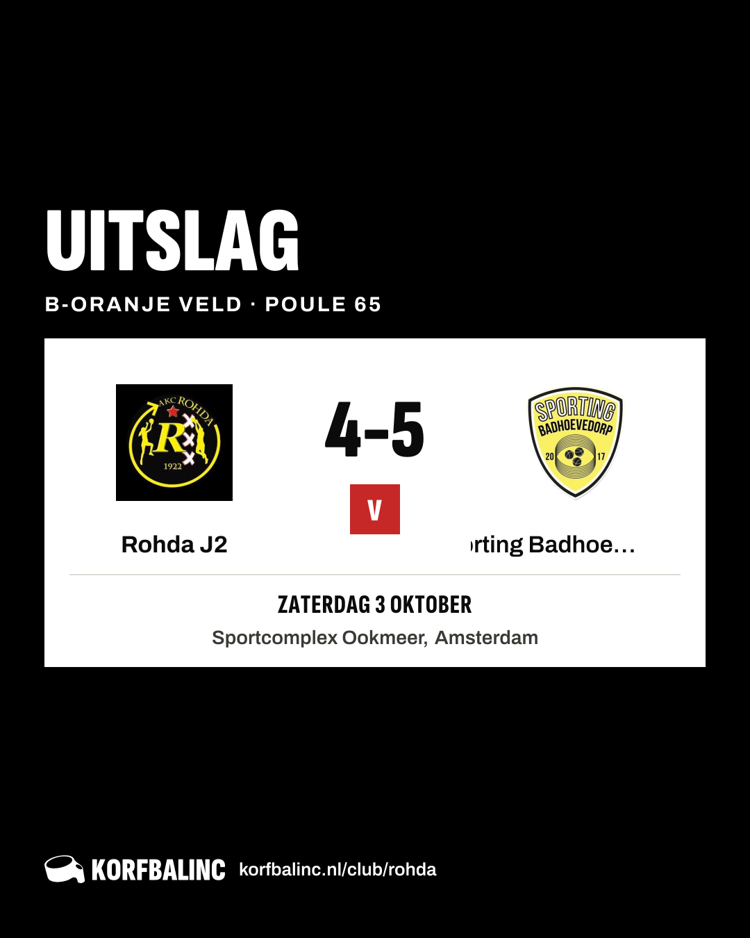Rohda J2 - Sporting Badhoevedorp J2