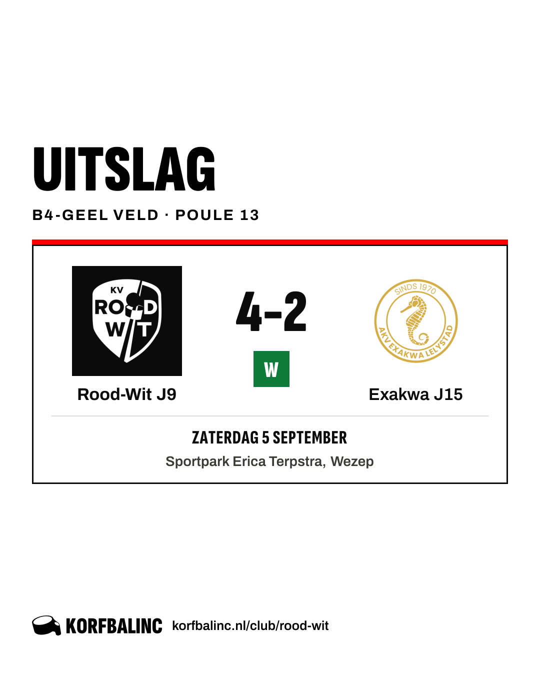 Rood-Wit J9 - Exakwa J15