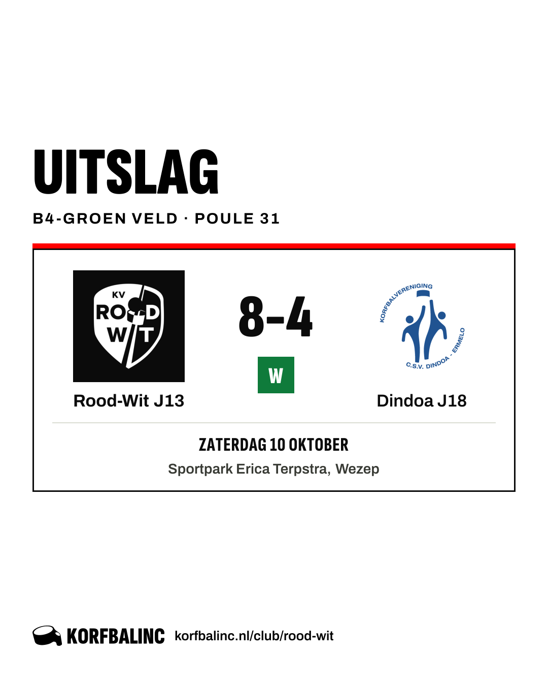 Rood-Wit J13 - Dindoa J18