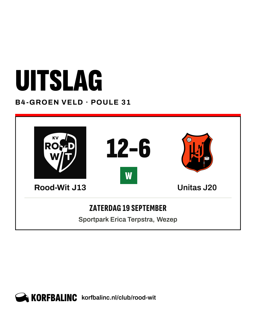 Rood-Wit J13 - Unitas J20