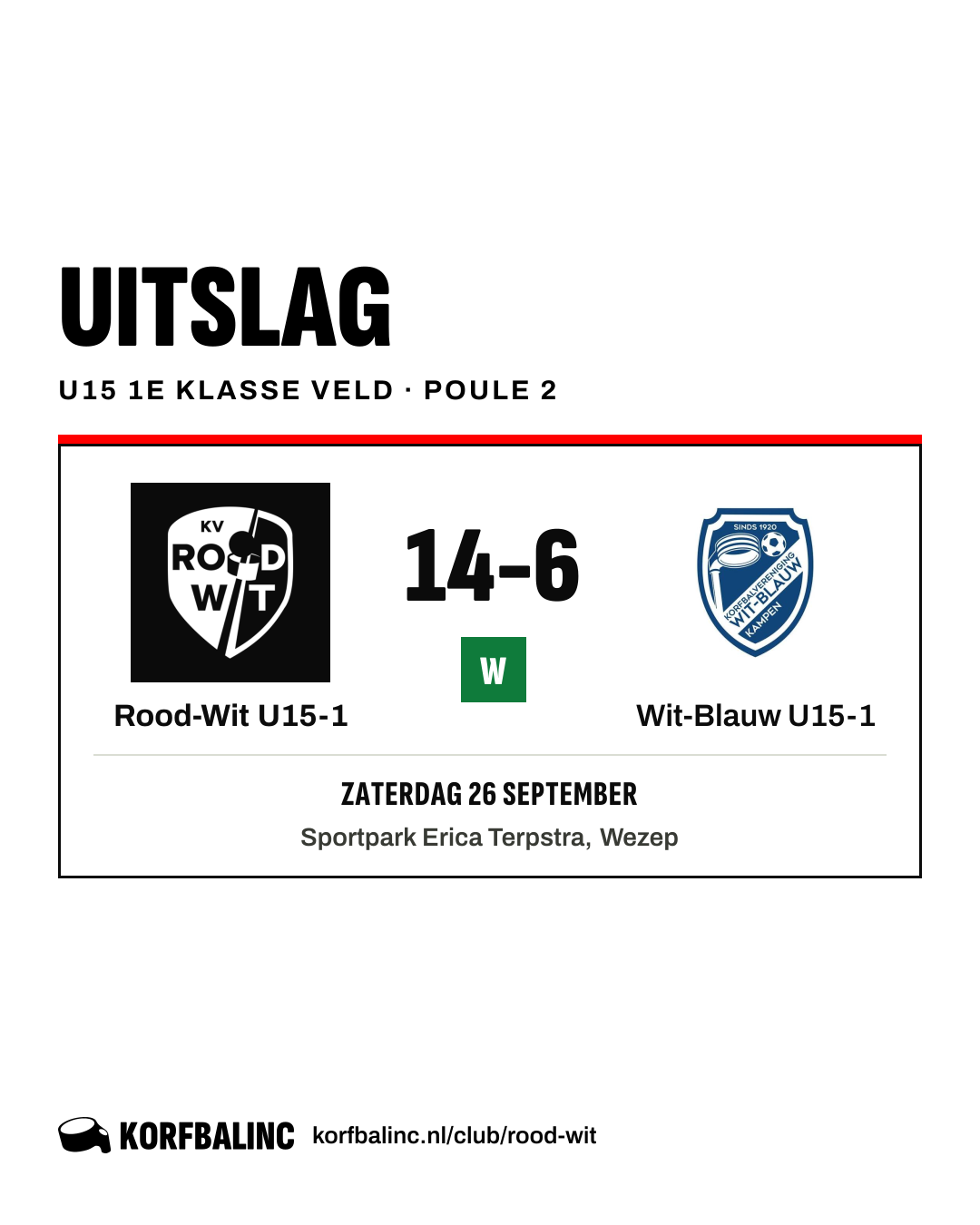 Rood-Wit U15-1 - Wit-Blauw U15-1