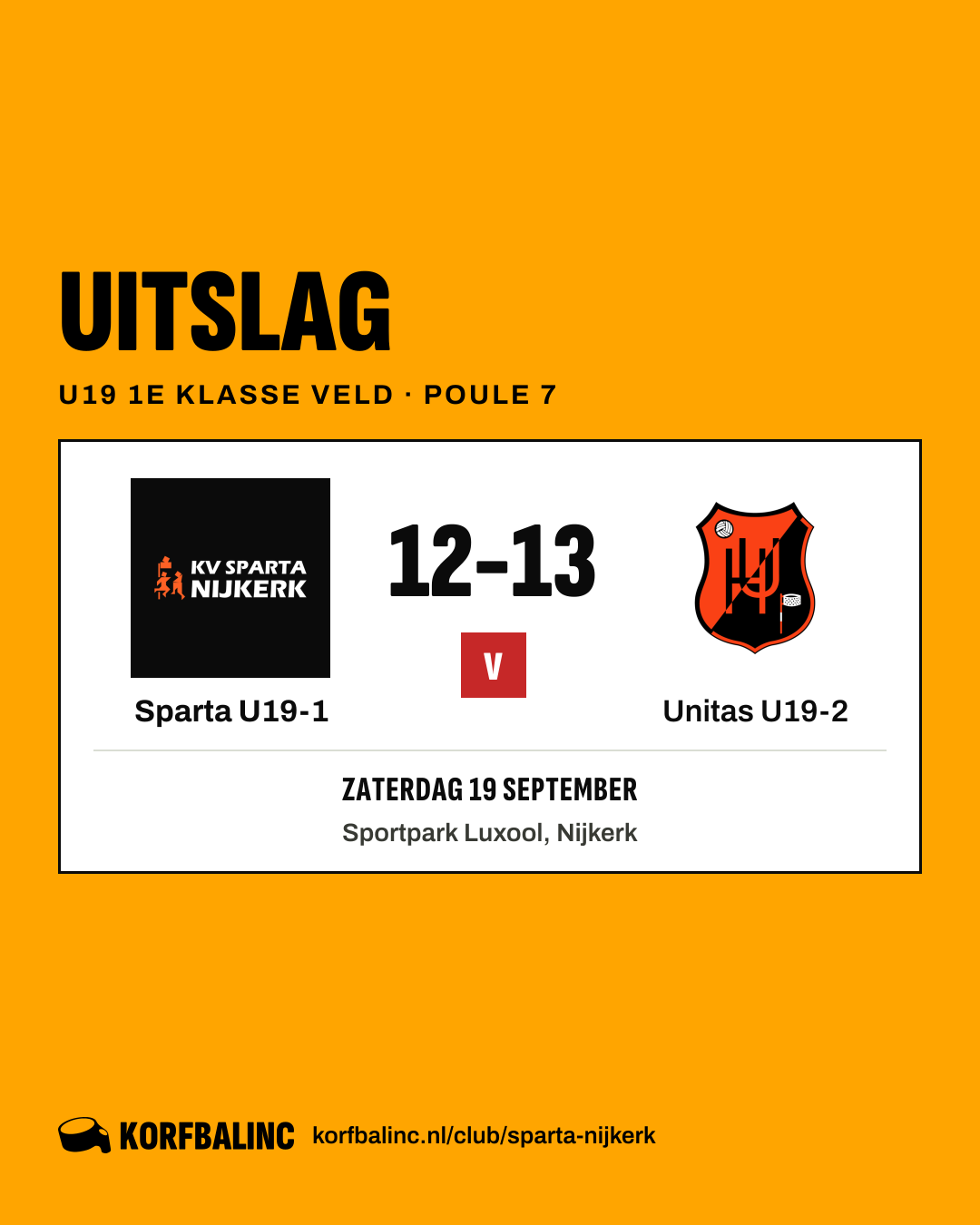 Sparta U19-1 - Unitas U19-2