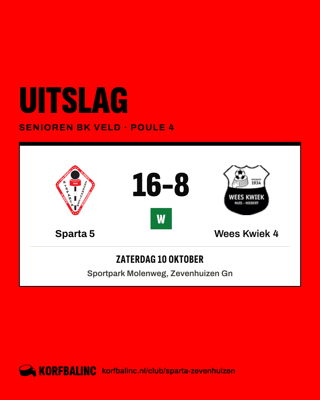 Sparta 5 - Wees Kwiek 4