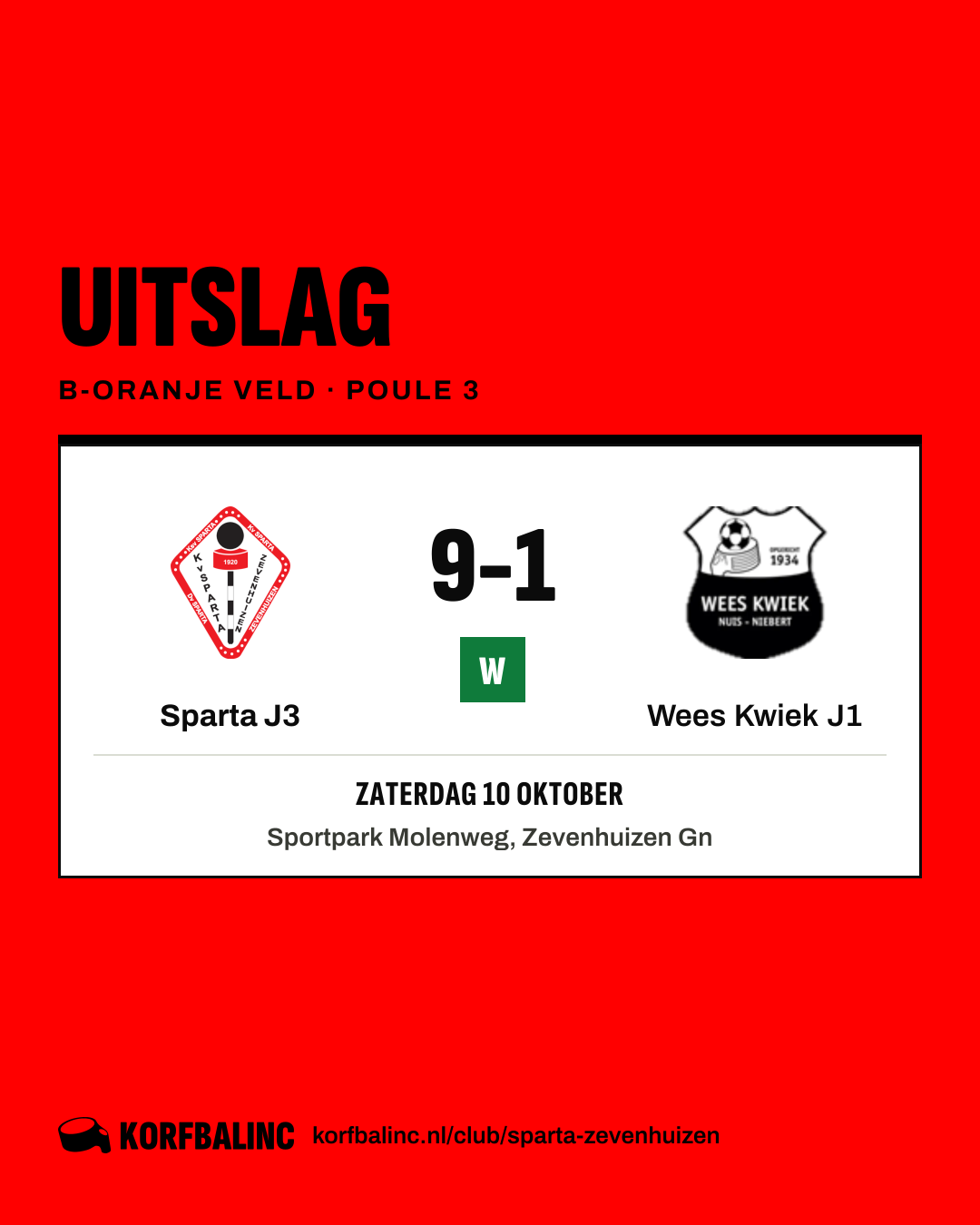 Sparta J3 - Wees Kwiek J1