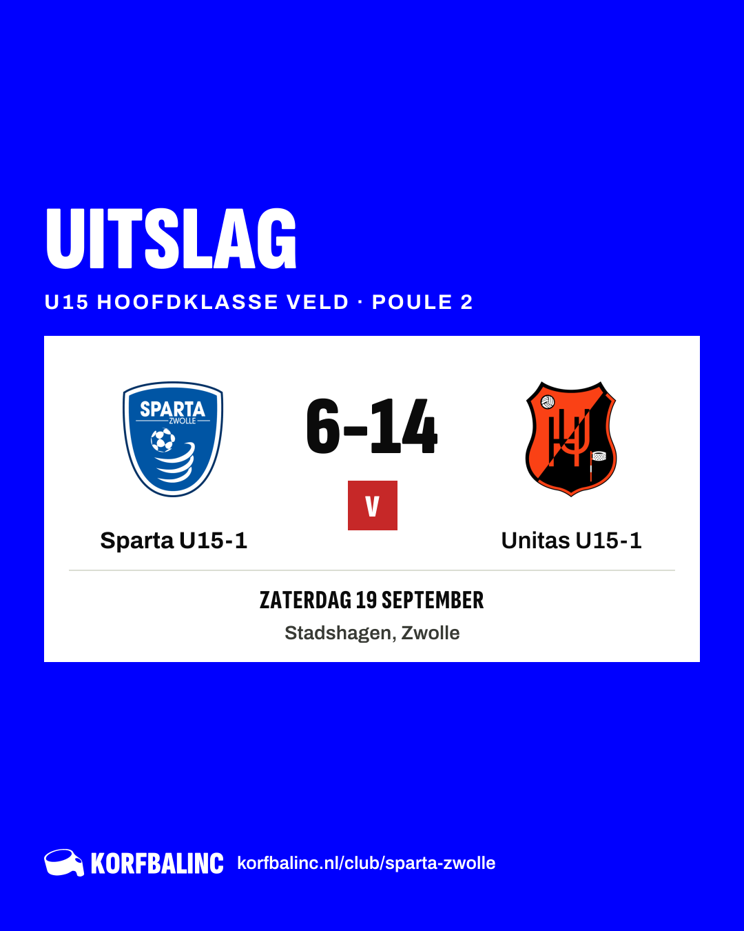 Sparta U15-1 - Unitas U15-1