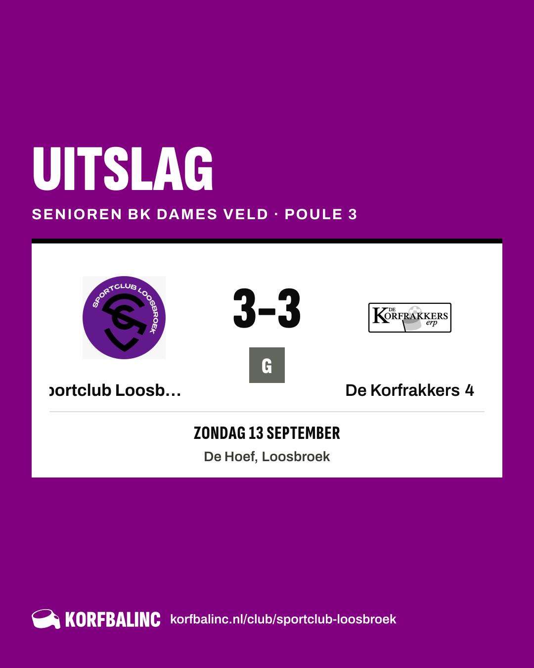 Sportclub Loosbroek 3 - De Korfrakkers 4
