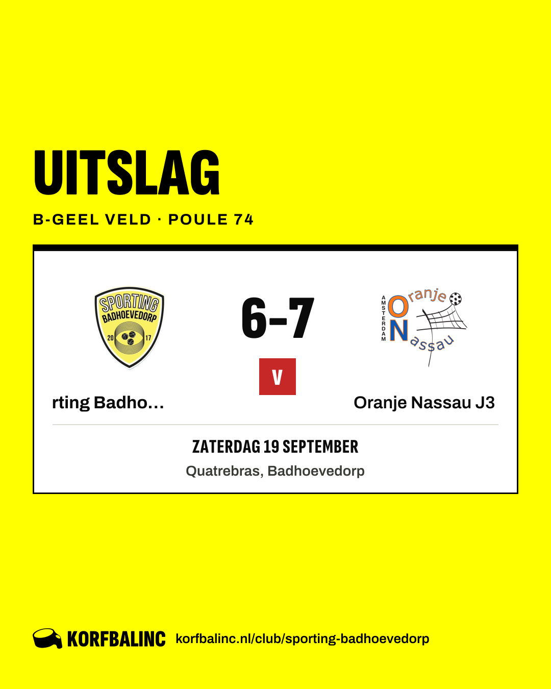 Sporting Badhoevedorp J4 - Oranje Nassau J3
