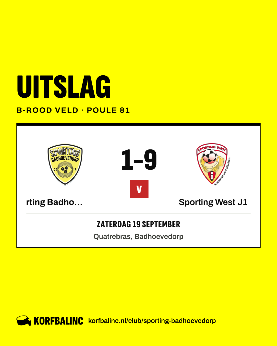Sporting Badhoevedorp J1 - Sporting West J1