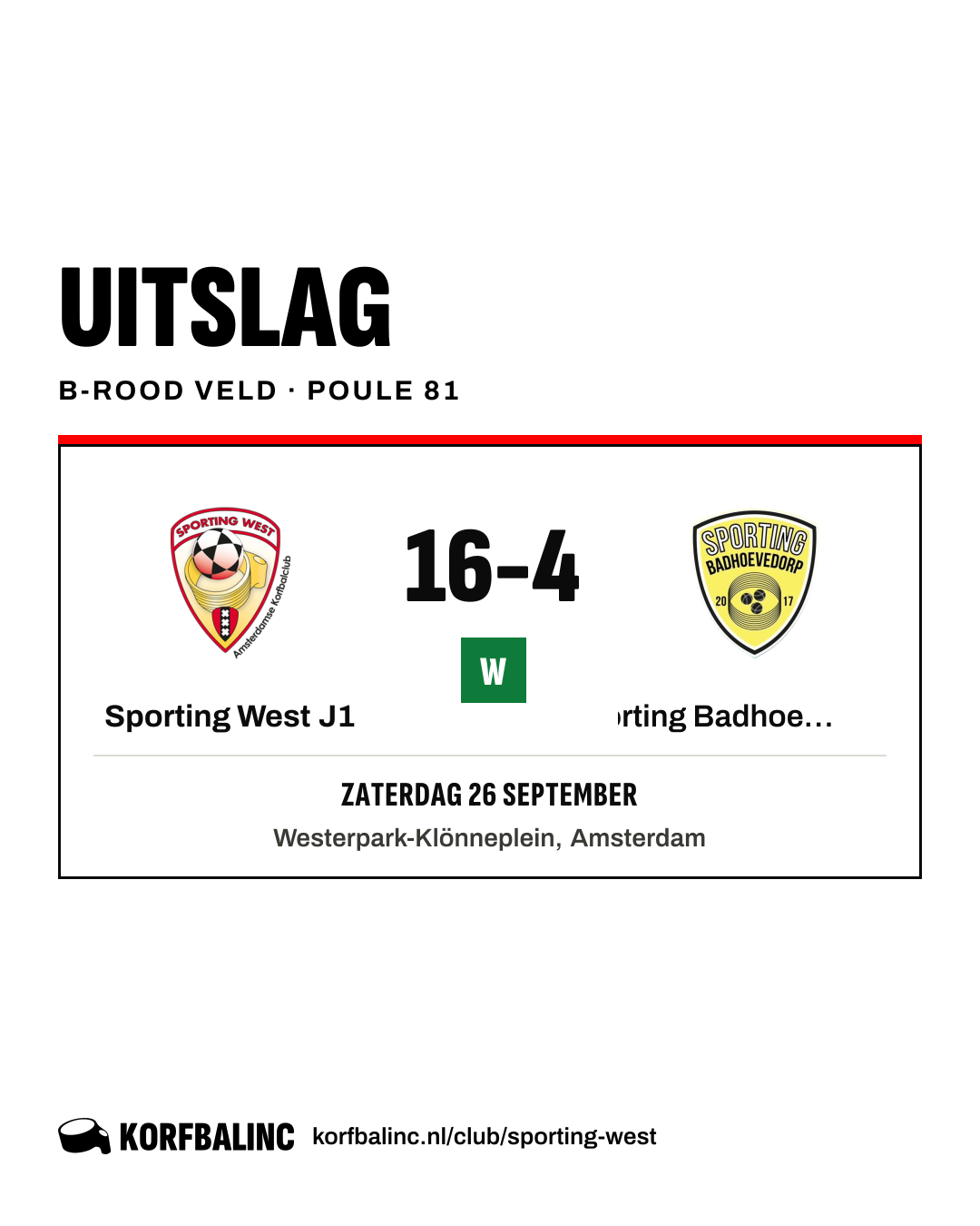 Sporting West J1 - Sporting Badhoevedorp J1