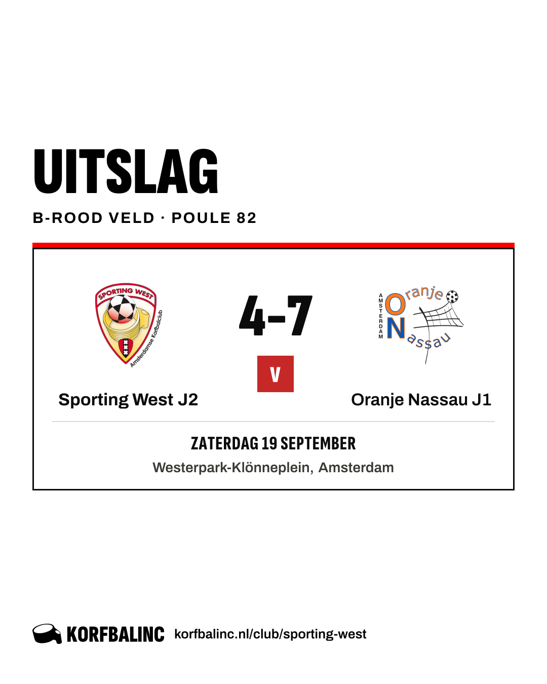 Sporting West J2 - Oranje Nassau J1