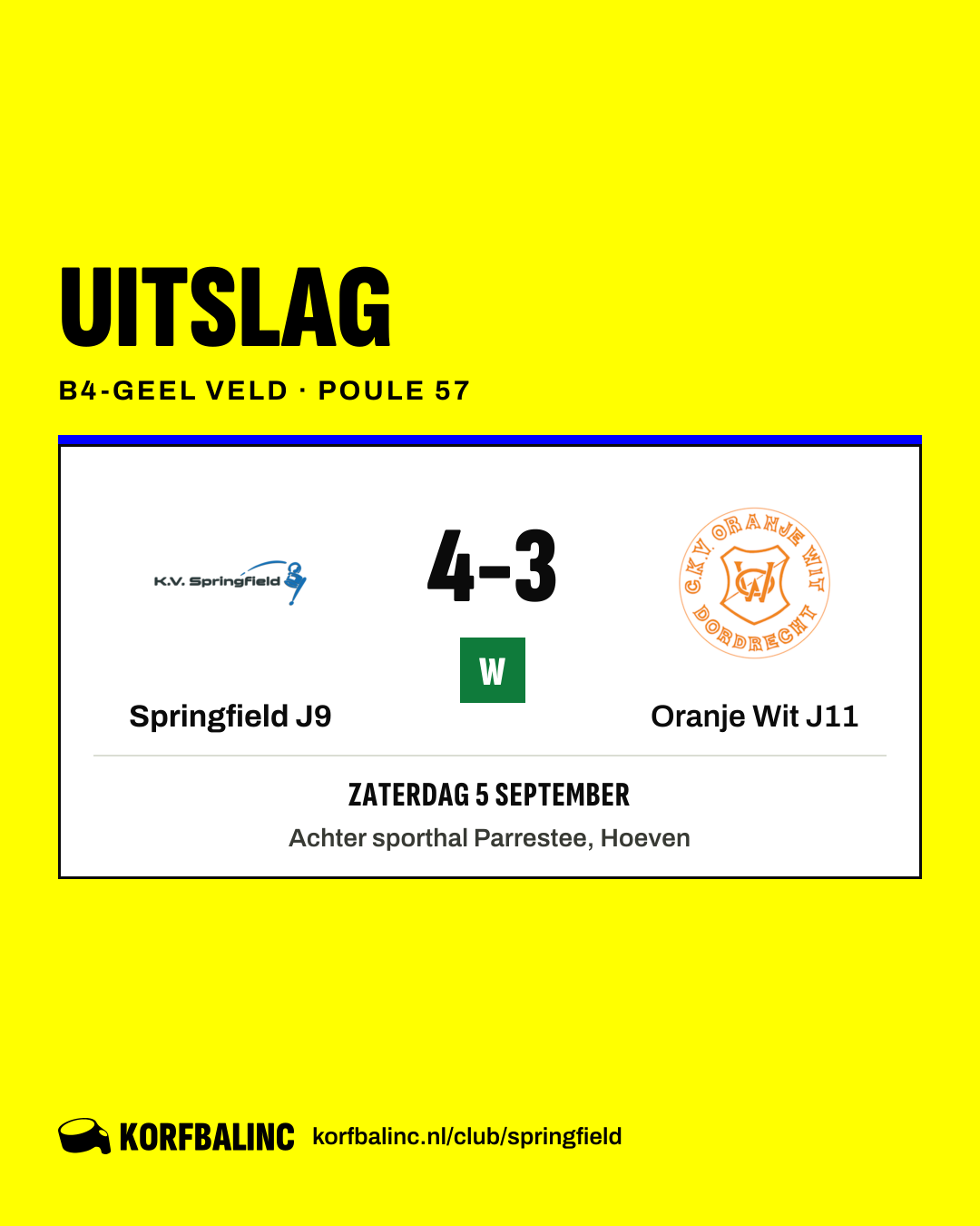 Springfield J9 - Oranje Wit J11