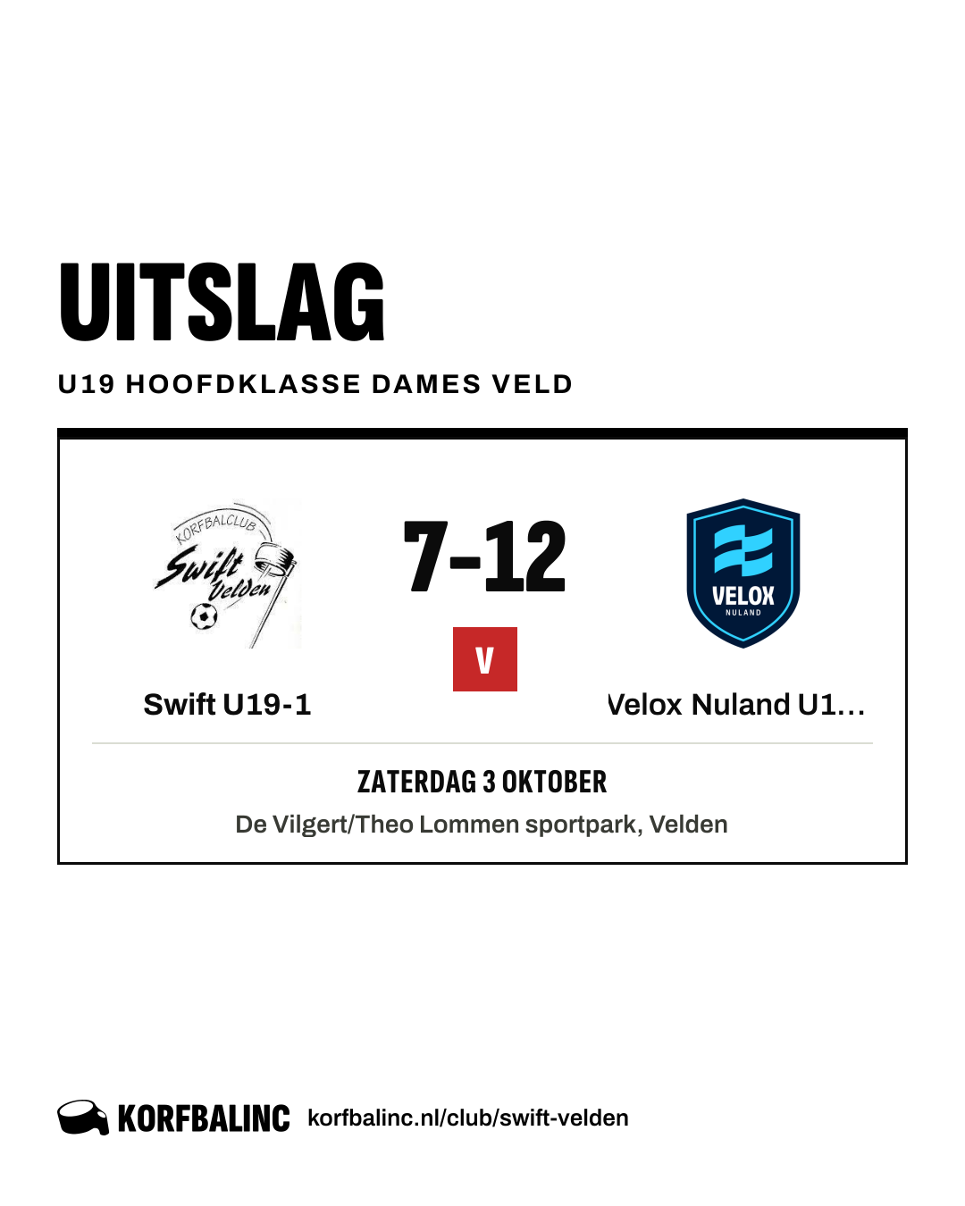 Swift U19-1 - Velox Nuland U19-1
