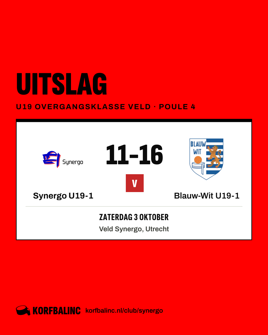 Synergo U19-1 - Blauw-Wit U19-1