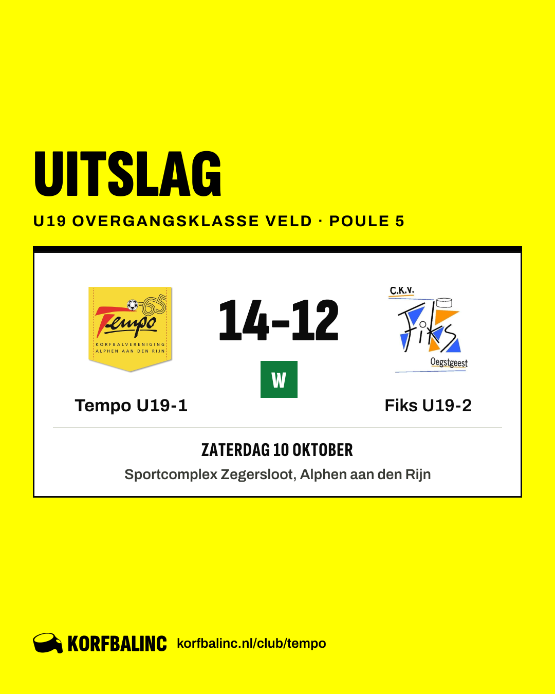 Tempo U19-1 - Fiks U19-2