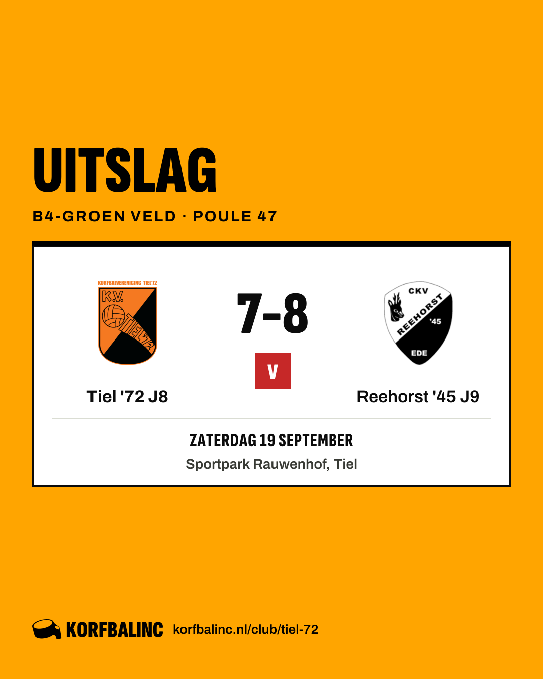 Tiel '72 J8 - Reehorst '45 J9