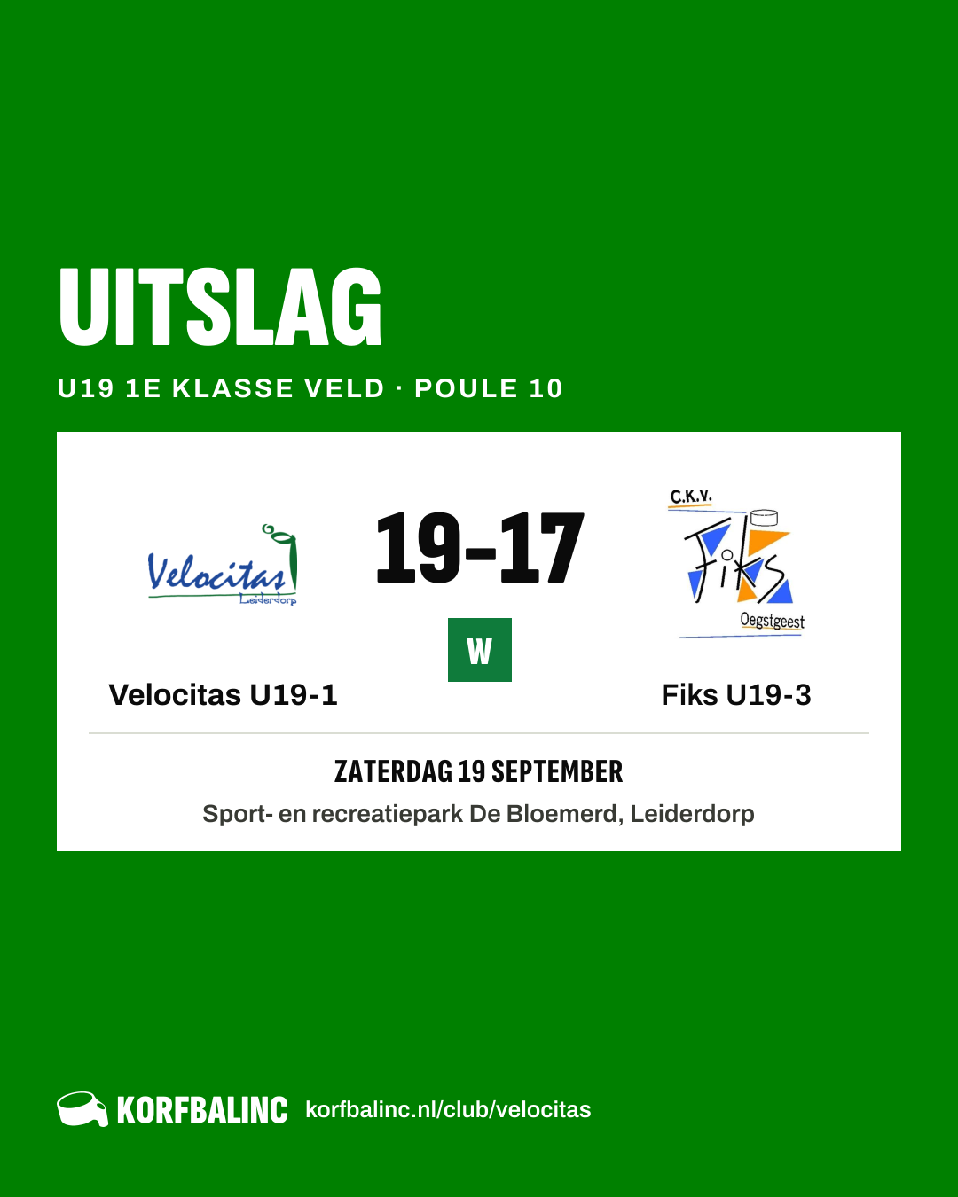 Velocitas U19-1 - Fiks U19-3