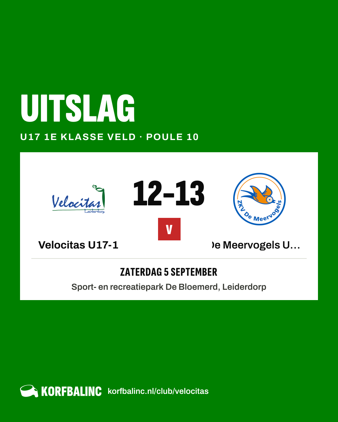Velocitas U17-1 - De Meervogels U17-1