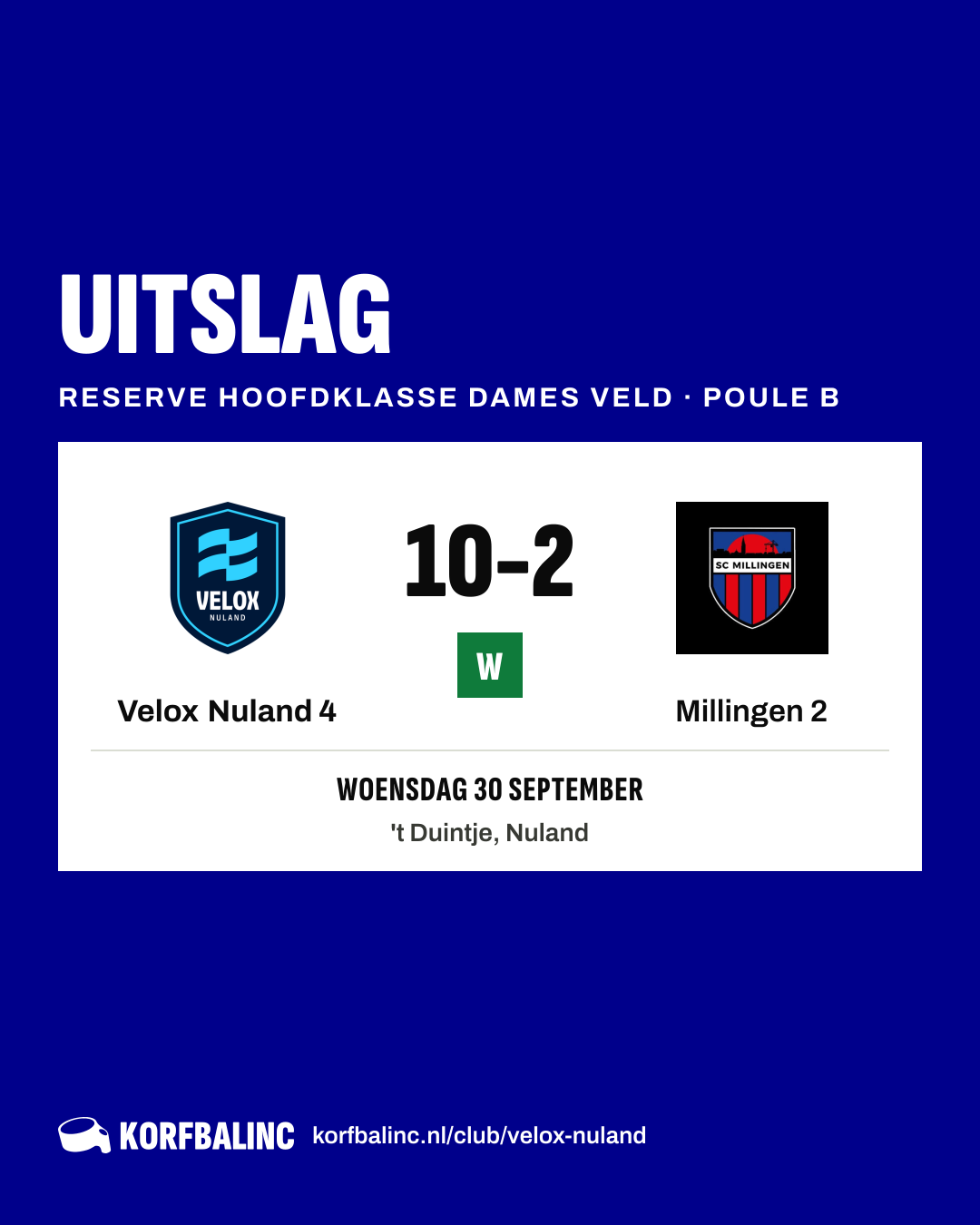 Velox Nuland 4 - Millingen 2