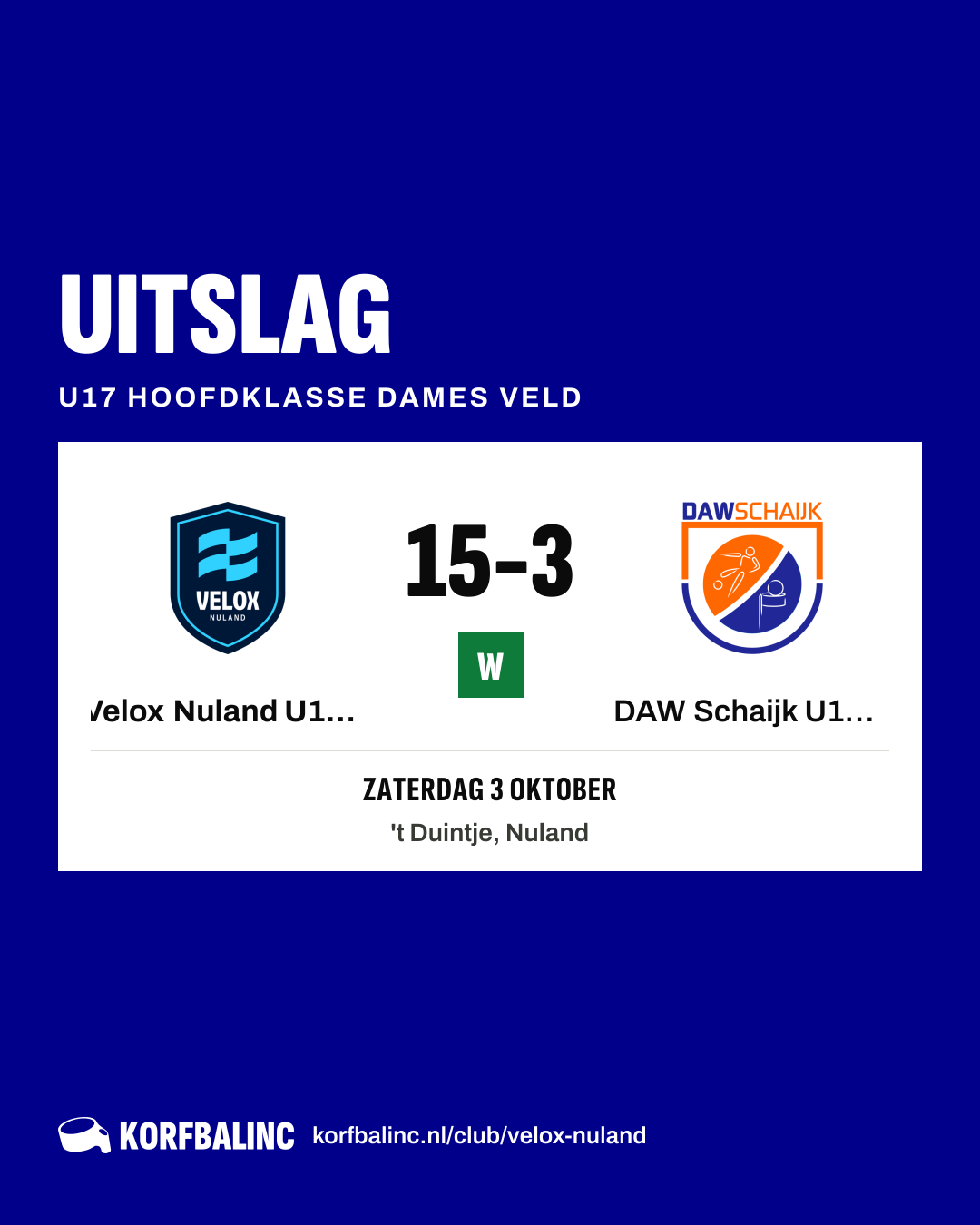 Velox Nuland U17-1 - DAW Schaijk U17-1