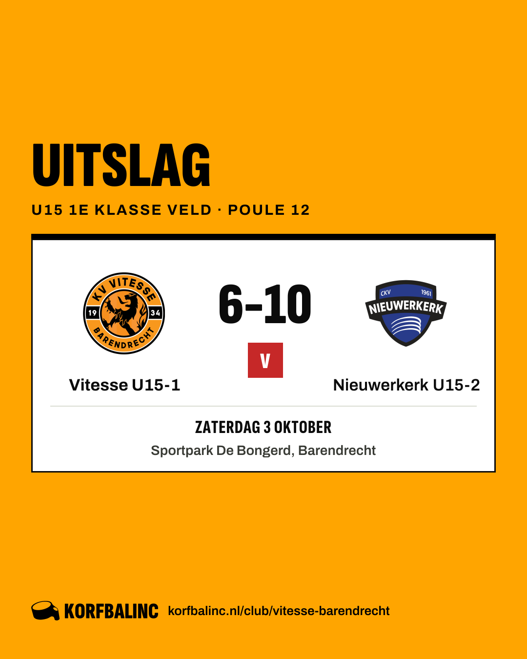 Vitesse U15-1 - Nieuwerkerk U15-2